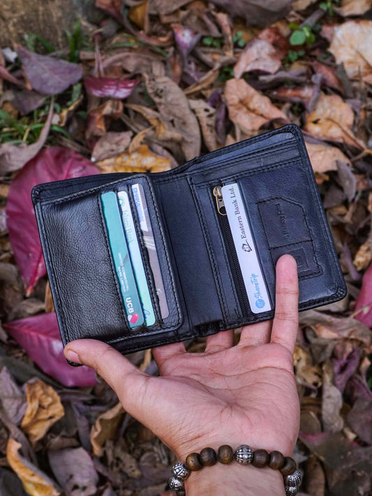 Premium Genuine Leather Wallet with ID Window Card Slots & Zipper Coin Pocket