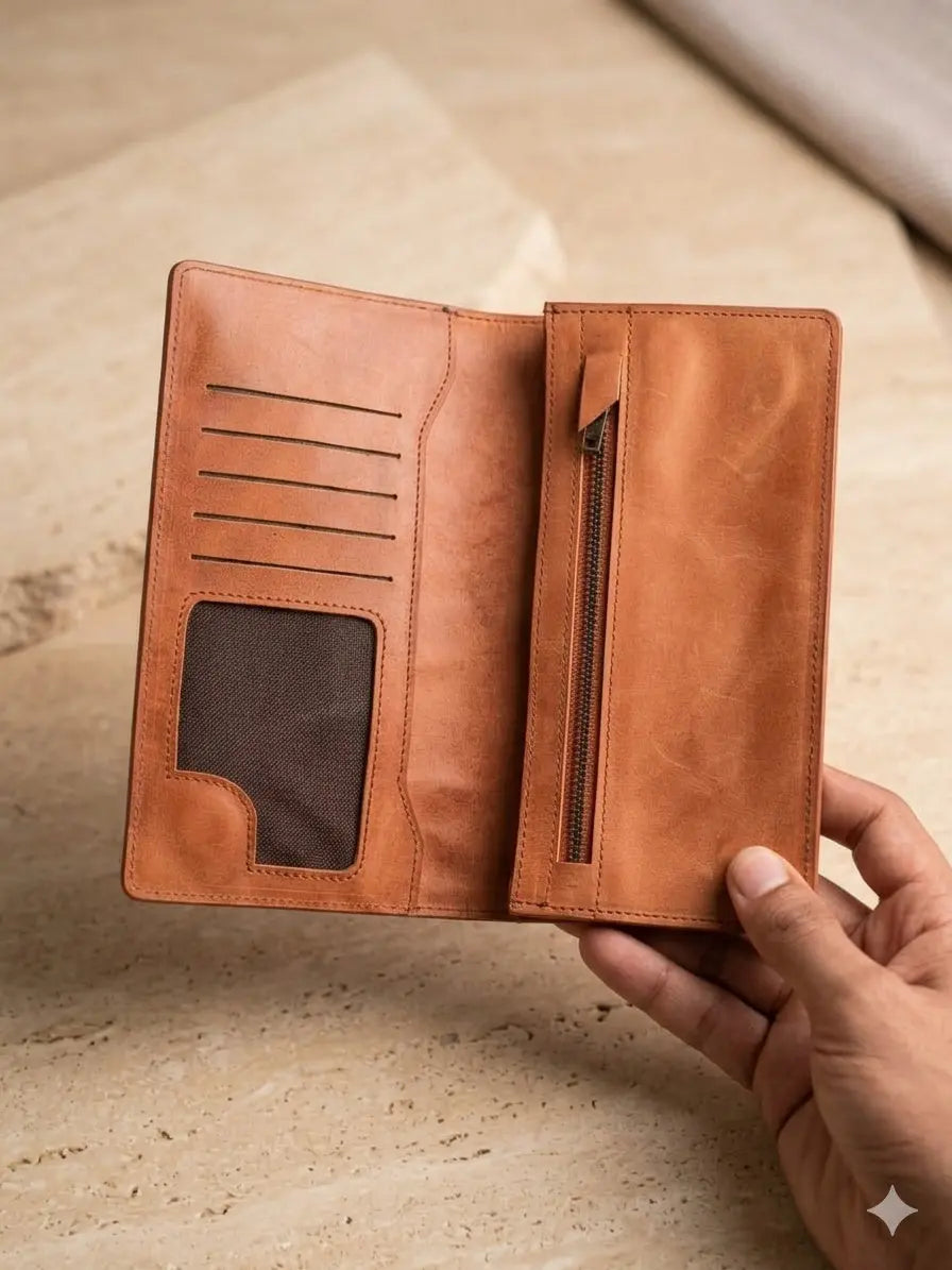 Fenzo™ Signature Long Grain Leather Executive Wallet – Tan Edition