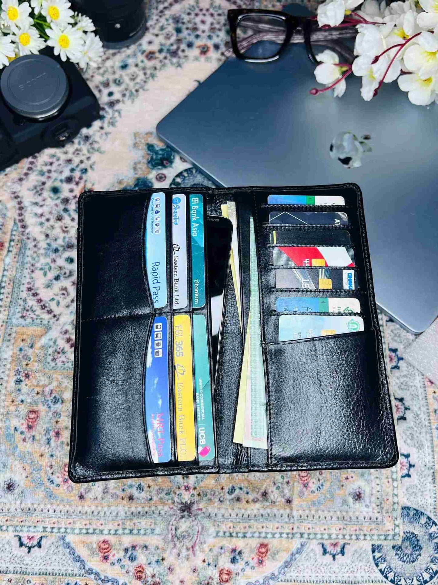 Premium leather long organizer wallet for men with separate slots for cards and cash