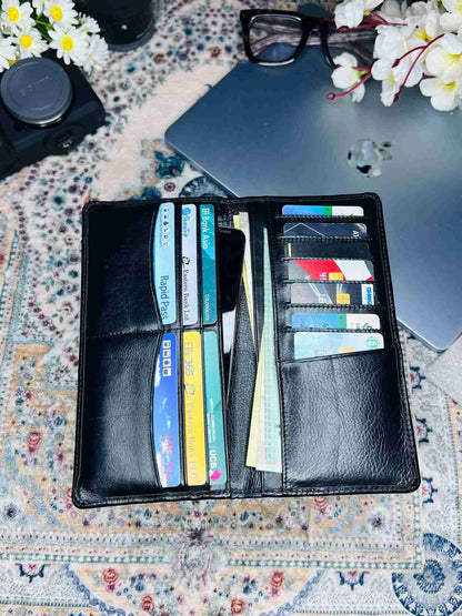 Premium leather long organizer wallet for men with separate slots for cards and cash