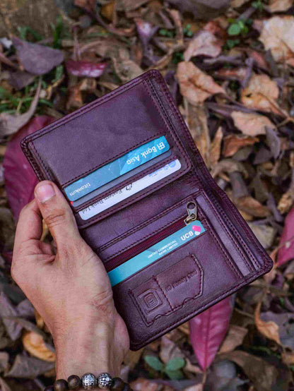 Premium Genuine Leather Wallet with ID Window Card Slots & Zipper Coin Pocket