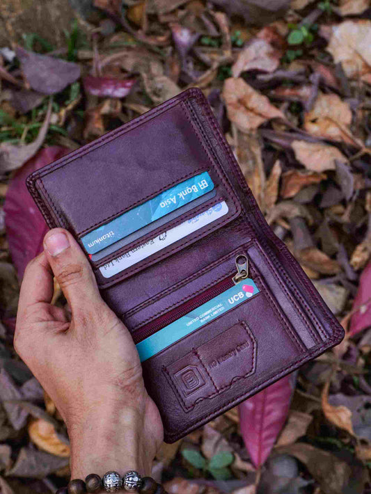 Premium Genuine Leather Wallet with ID Window Card Slots & Zipper Coin Pocket