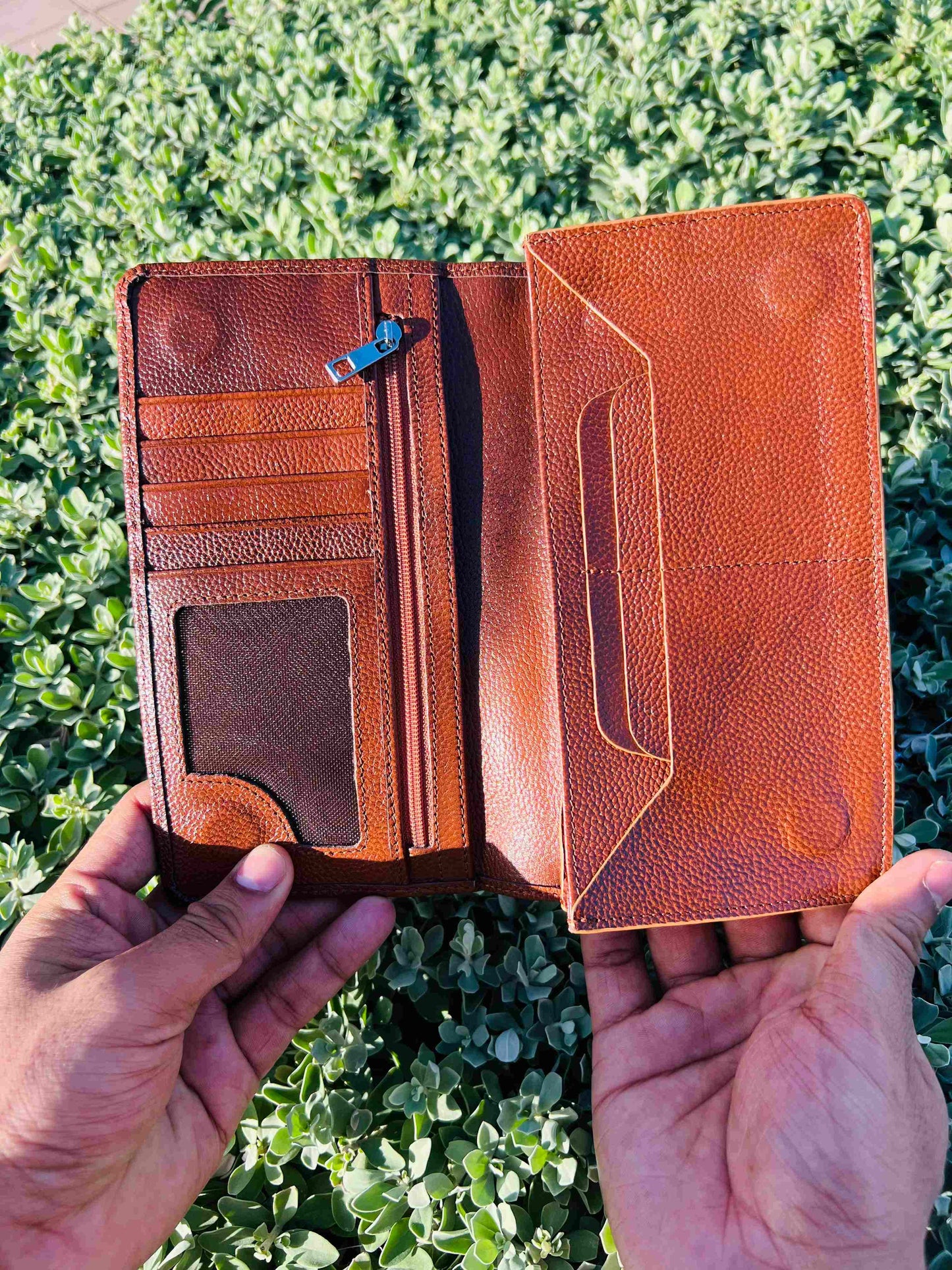 Genuine Leather Long Wallet – Mobile Holder, 10 Card Slots & Zipper Pocket | Men’s Wallet UAE